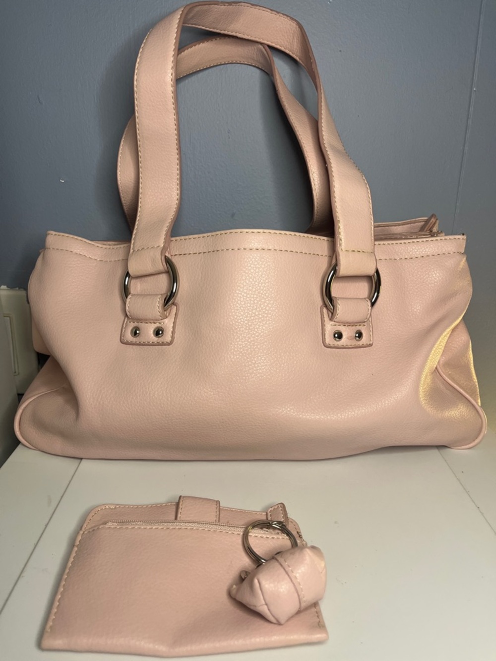 Blush Pink Women's Leather Tote Bag with Matching Card Holder